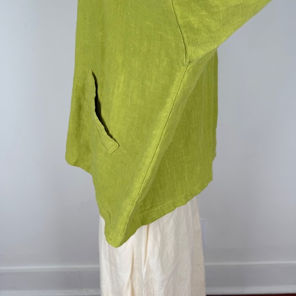 Bryn Walker Womens Large Lime Green 100% Linen Oversized Button Front Shirt USA - Picture 3 of 15